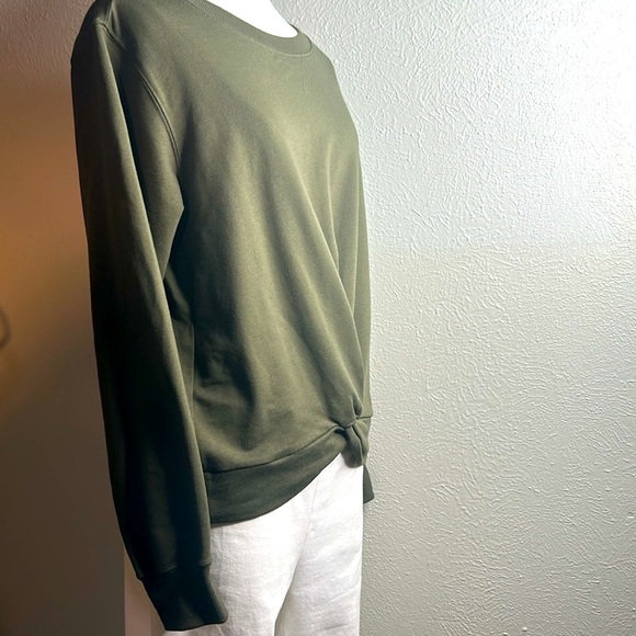 Michael Kors Olive | Army Green Twist Front Hem Pullover Lightweight‎ Sweatshirt - Picture 7 of 13